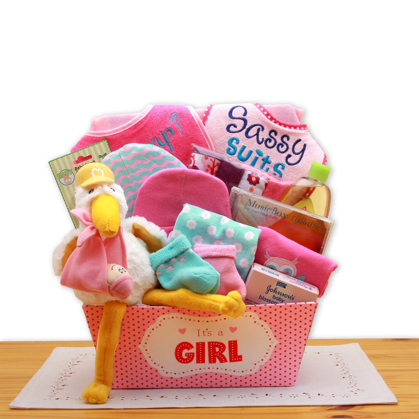 A Special Delivery New Baby Gift Basket- Pink- baby girl gifts - new